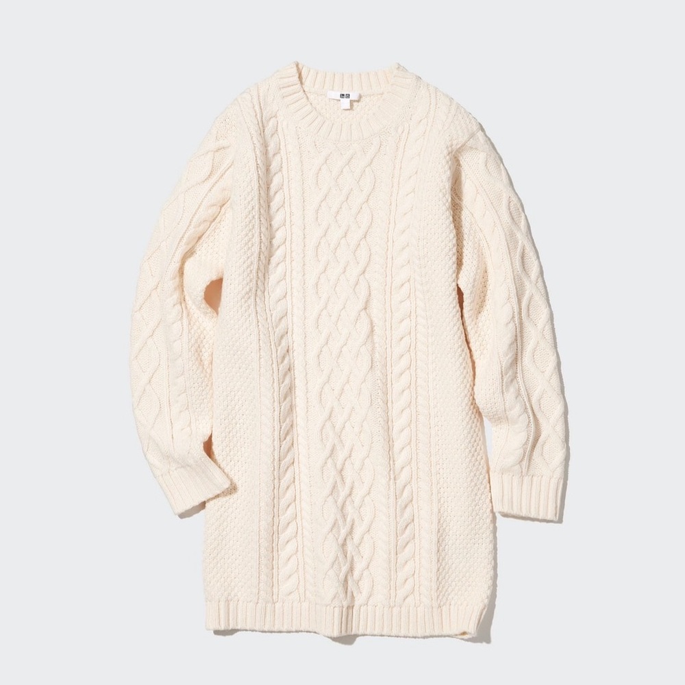 UNIQLO | CABLE KNIT CREW NECK LONG-SLEEVE MINI DRESS | SMALL